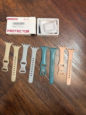 Silicone Apple Watch Bands in Beige, Gray, Teal, and Peach + Screen Protectors